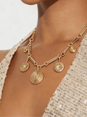 Orlisse Gold Medallion Textured Coin Charm Necklace